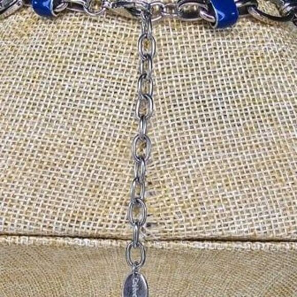 Coldwater Creek Silver Tone, Royal Blue and Light Blue Rhinestone Link Necklace - Picture 4 of 5